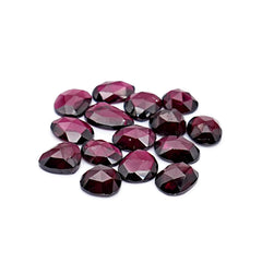 Rose Cut Cabochons of Rhodolite Garnet | Deep Plum Pink Freeform Faceted Gems - 15 Pieces