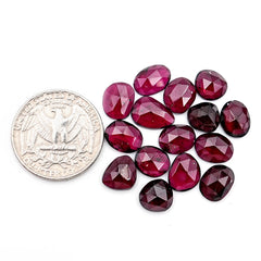 Rose Cut Cabochons of Rhodolite Garnet | Deep Plum Pink Freeform Faceted Gems - 15 Pieces