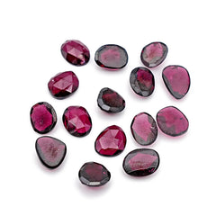 Rose Cut Cabochons of Rhodolite Garnet | Deep Plum Pink Freeform Faceted Gems - 15 Pieces