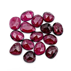 Rose Cut Cabochons of Rhodolite Garnet | Deep Plum Pink Freeform Faceted Gems - 15 Pieces