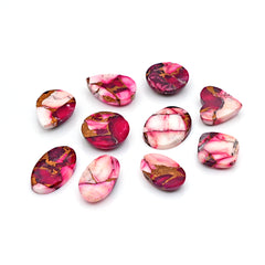 Kingman Red Dahlia Mohave Turquoise Cabochons | Freeform Gemstones for Jewelry - 10 Pieces