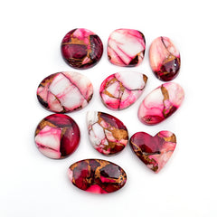 Kingman Red Dahlia Mohave Turquoise Cabochons | Freeform Gemstones for Jewelry - 10 Pieces