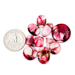 Turquoise Cabochons of Kingman Red Dahlias | Multicolored Gemstone for Jewelry Making - 8 Piece