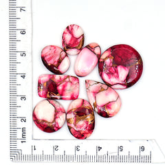 Turquoise Cabochons of Kingman Red Dahlias | Multicolored Gemstone for Jewelry Making - 8 Piece