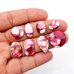 Turquoise Cabochons of Kingman Red Dahlias | Multicolored Gemstone for Jewelry Making - 8 Piece