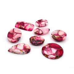 Turquoise Cabochons of Kingman Red Dahlias | Multicolored Gemstone for Jewelry Making - 8 Piece