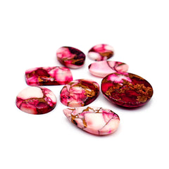 Turquoise Cabochons of Kingman Red Dahlias | Multicolored Gemstone for Jewelry Making - 8 Piece