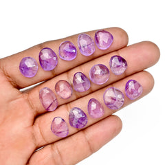 Amethyst Rose Cut Cabochon | Freeform Natural Purple Gemstone for Jewelry Making - 15 Pieces