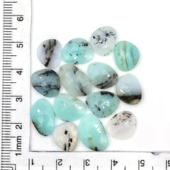 Natural Peruvian Blue Opal Rose Cut Gemstones | Polished Loose Gems for Jewelry Making - 14 Pieces