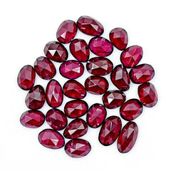 Natural Rhodolite Garnet Rose Cut Cabochon | Deep Plum Pink Faceted Freeform Gems - 29 Pices