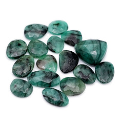Natural Emerald Rose Cut Cabochons | Freeform Zambian Emerald Gemstone - 16 Pieces