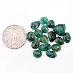 Natural Emerald Rose Cut Cabochons | Freeform Zambian Emerald Gemstone - 16 Pieces