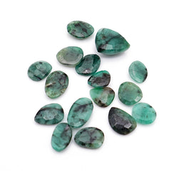 Natural Emerald Rose Cut Cabochons | Freeform Zambian Emerald Gemstone - 16 Pieces