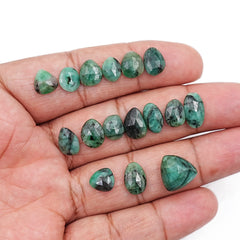 Natural Emerald Rose Cut Cabochons | Freeform Zambian Emerald Gemstone - 16 Pieces
