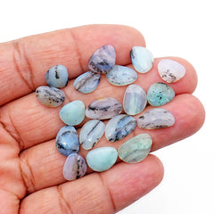 Natural Peruvian Blue Opal Rose Cut Gemstones | Polished Loose Gems for Jewelry Making - 18 Pieces