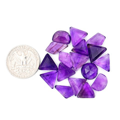 Amethyst Step Cut Cabochons | Geometric shapes Natural Purple Gemstone for Jewelry Making - 17 Pieces