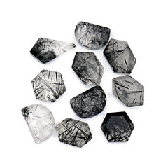 Black Dot Rutile Smooth Step Cuts Cabochons | Freeform Gems with Natural Inclusions - 10 pieces