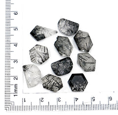 Black Dot Rutile Smooth Step Cuts Cabochons | Freeform Gems with Natural Inclusions - 10 pieces