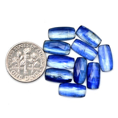 Blue Kyanite Rose Cut Cabochon | Natural Flatback Loose Gemstones for Jewelry Making - 10 pieces