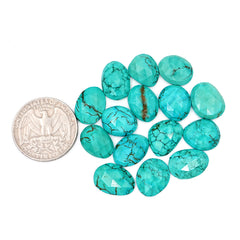 Rose Cut Hubei Turquoise Cabochons | Blue Green Freefrom Gemstone for Jewelry Making- 15 Pieces