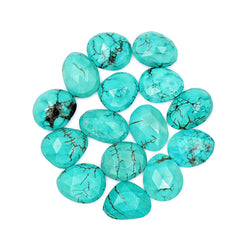 Freefrom Hubie Turquoise Cabochons | Rose Cut Blue Green Gemstone for Jewelry Making- 15 Pieces