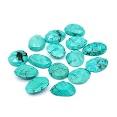 Freefrom Hubie Turquoise Cabochons | Rose Cut Blue Green Gemstone for Jewelry Making- 15 Pieces