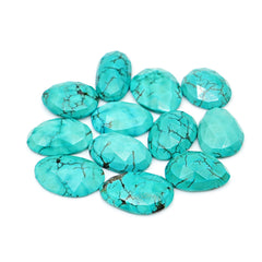 Rose Cut Hubei Turquoise Cabochons | Freefrom Gemstone for Jewelry Making- 12 Pieces