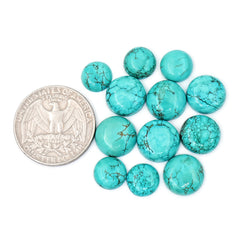 Round Shape Hubei Turquoise Cabochons | Smooth Gemstone for Jewelry Making- 12 Pieces