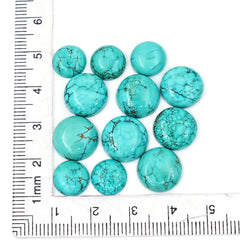 Round Shape Hubei Turquoise Cabochons | Smooth Gemstone for Jewelry Making- 12 Pieces