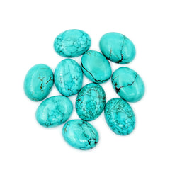 Hubei Turquoise Smooth Cabochons | Oval Shape Gemstone for Jewelry Making- 10 Pieces