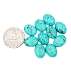 Blue Hubei Turquoise Smooth Cabochons | Oval Shape Gemstone for Jewelry Making- 10 Pieces