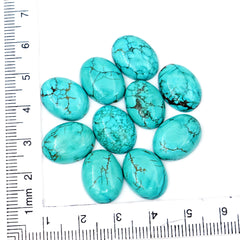 Blue Hubei Turquoise Smooth Cabochons | Oval Shape Gemstone for Jewelry Making- 10 Pieces