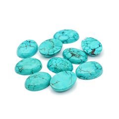 Blue Hubei Turquoise Smooth Cabochons | Oval Shape Gemstone for Jewelry Making- 10 Pieces