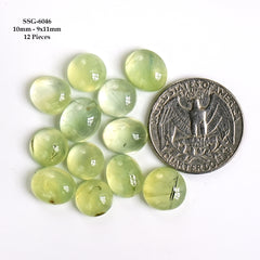 Prehnite Cabochons | Natural Flatback Loose Gemstones for Jewelry Making - 12 Pieces
