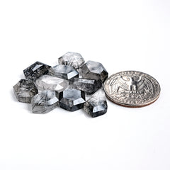 Black Dot Rutile Smooth Step Cuts Cabochons | Freeform Gems with Natural Inclusions - 10 pieces