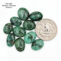 Natural Emerald Smooth Cabochons | Freeform Zambian Emerald Gemstone - 10 Pieces