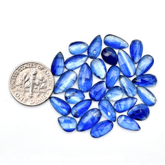 Blue Kyanite Rose Cut Cabochon | Natural Flatback Loose Gemstones for Jewelry Making - 18 pieces