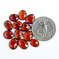Hessonite Garnet Rose Cut Cabochon | Natural Flatback Loose Gemstone for Jewelry Making - 12 Pieces