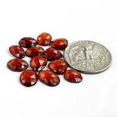 Hessonite Garnet Rose Cut Cabochon | Natural Flatback Loose Gemstone for Jewelry Making - 12 Pieces