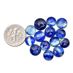 Blue Kyanite Rose Cut Cabochon | Natural Flatback Loose Gemstones for Jewelry Making - 14 pieces