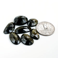 Golden Sheen Obsidian Freeform Gemstone | Rose Cut Cabochons Cabs for Jewelry - 7 Pices