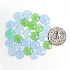 Green Aqua Chalcedony Rosecut Cabochon | Natural Flatback Loose Gemstones for Jewelry Making - 26 Pieces