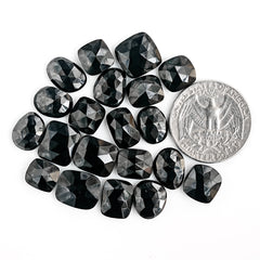 Black Onyx Rose Cut Cabochon | Natural Flatback Loose Gemstone For Jewelry Making - 20 Pieces