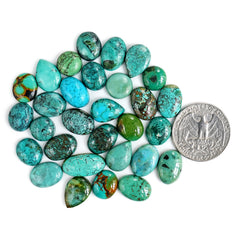 Tibetan Turquoise Cabochons | Natural Flatback Loose Gemstones For Jewelry Making - 30 Pieces