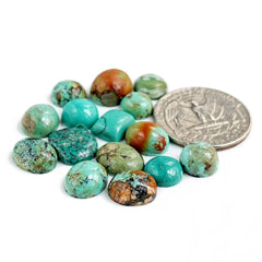 Tibetan Turquoise Cabochons | Natural Flatback Loose Gemstones For Jewelry Making - 15 Pieces
