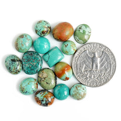 Tibetan Turquoise Cabochons | Natural Flatback Loose Gemstones For Jewelry Making - 15 Pieces