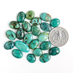 Tibetan Turquoise Cabochons | Natural Flatback Loose Gemstones For Jewelry Making - 22 Pieces
