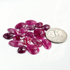 Natural Ruby Rose Cut Cabochon | Freeform Flatback Loose Gemstones for Jewelry Making - 17 Pieces
