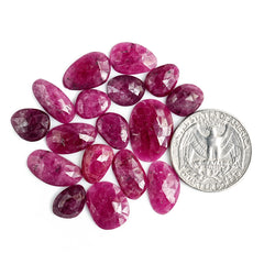 Natural Ruby Rose Cut Cabochon | Freeform Flatback Loose Gemstones for Jewelry Making - 17 Pieces