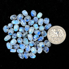 Rainbow Moonstone Rose Cut Cabochon: Natural Flatback Loose Gemstone For Jewelry Making - 50 Pieces